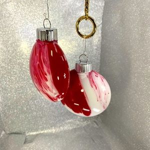 Set of two ornaments, red tye dye.